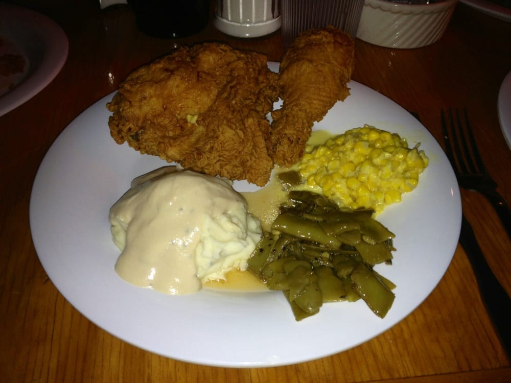 Fried Chicken and as much mashed potatoes, corn, and green beans as you