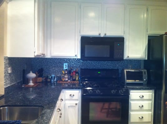 blue pearl tile backsplash