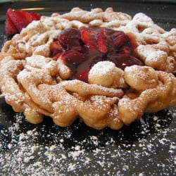 Funnel cake with strawberries is most popular.