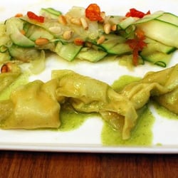 Zucchini Ravioli coconut cream, dill pesto, pine nuts